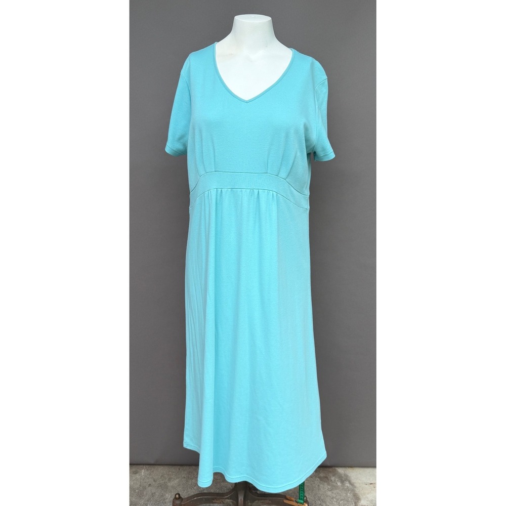 Orvis V-Neck Midi Dress Womens Large Turquoise Blue Casual Coastal Minimalist